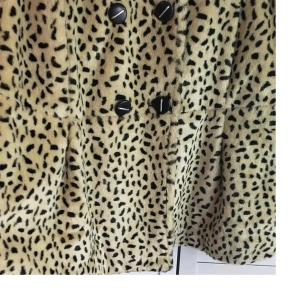 Free People Women's Leopard Print Jacket Coat Faux Fur Beige Black Size 8 - Picture 6 of 11
